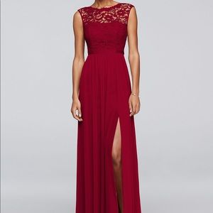Red Lace Floor Length Dress